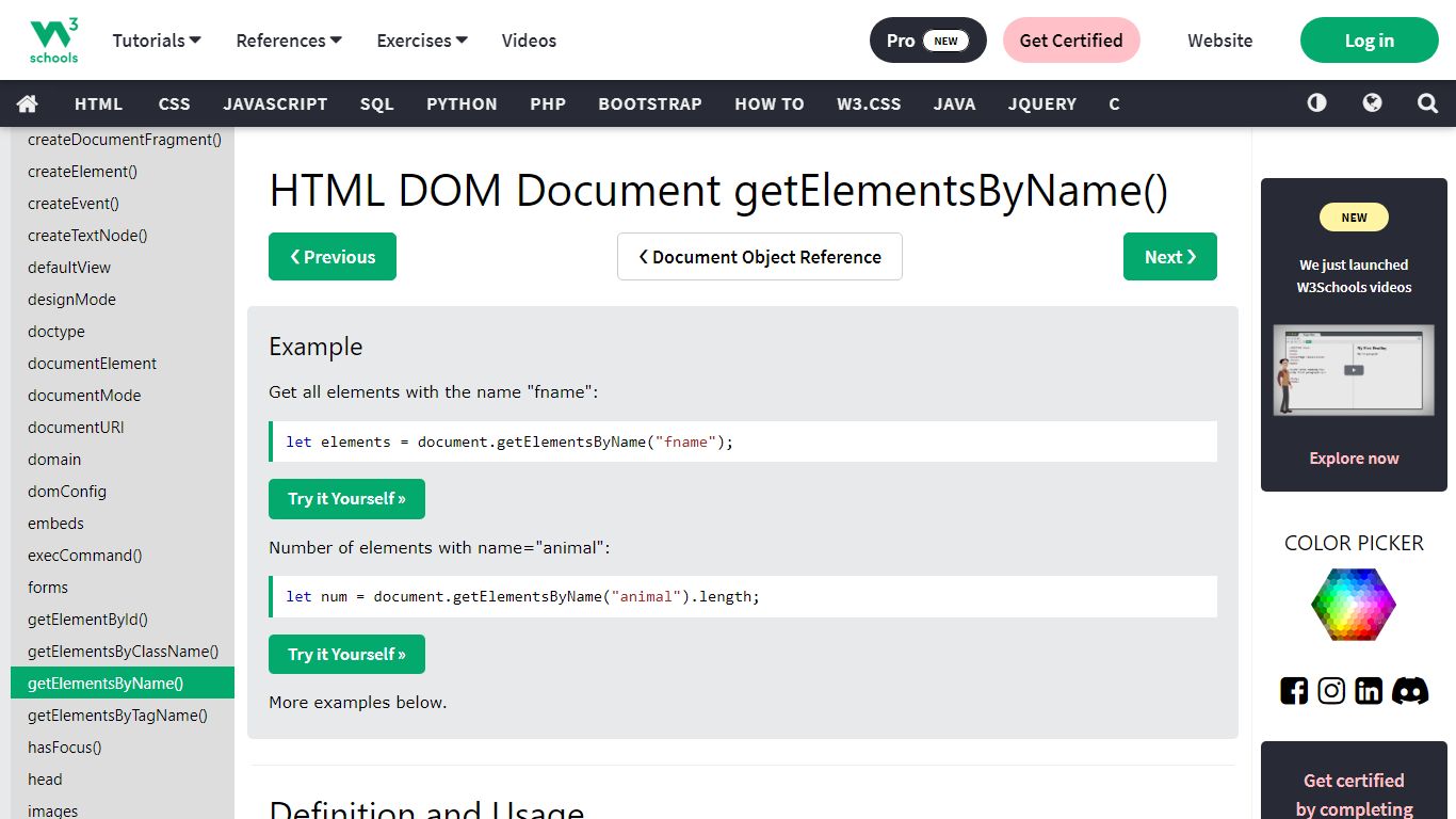 HTML DOM Document getElementsByName() Method - W3Schools