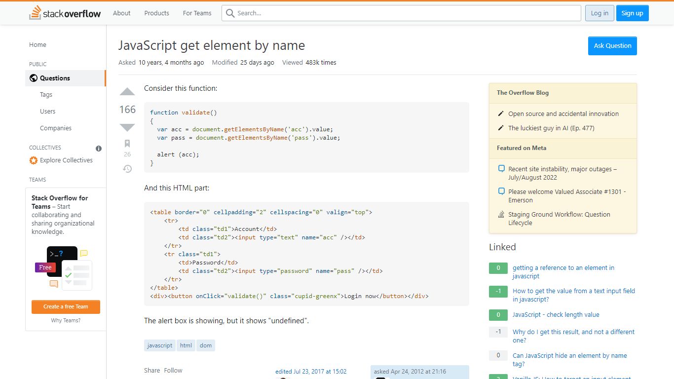 html - JavaScript get element by name - Stack Overflow
