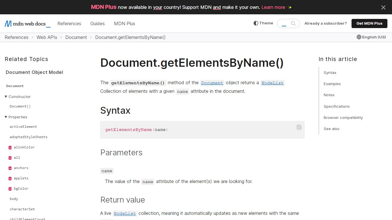 Document.getElementsByName() - Web APIs | MDN - Mozilla