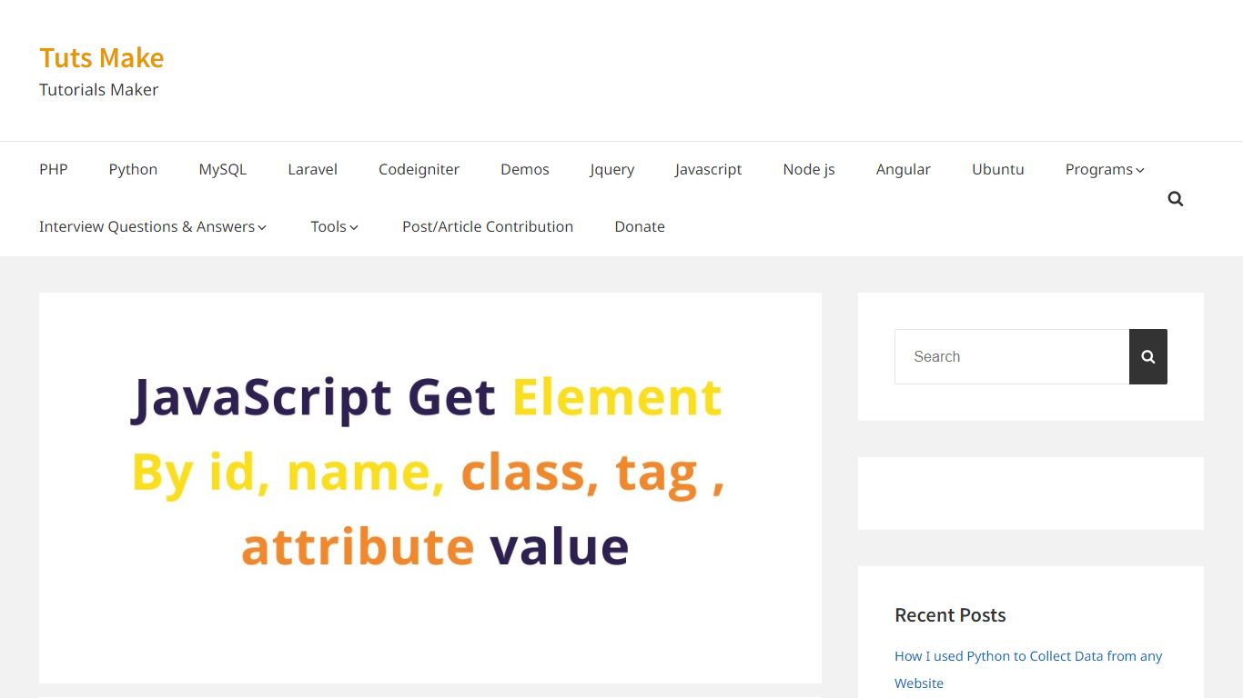JavaScript Get Element By id, name, class, tag value