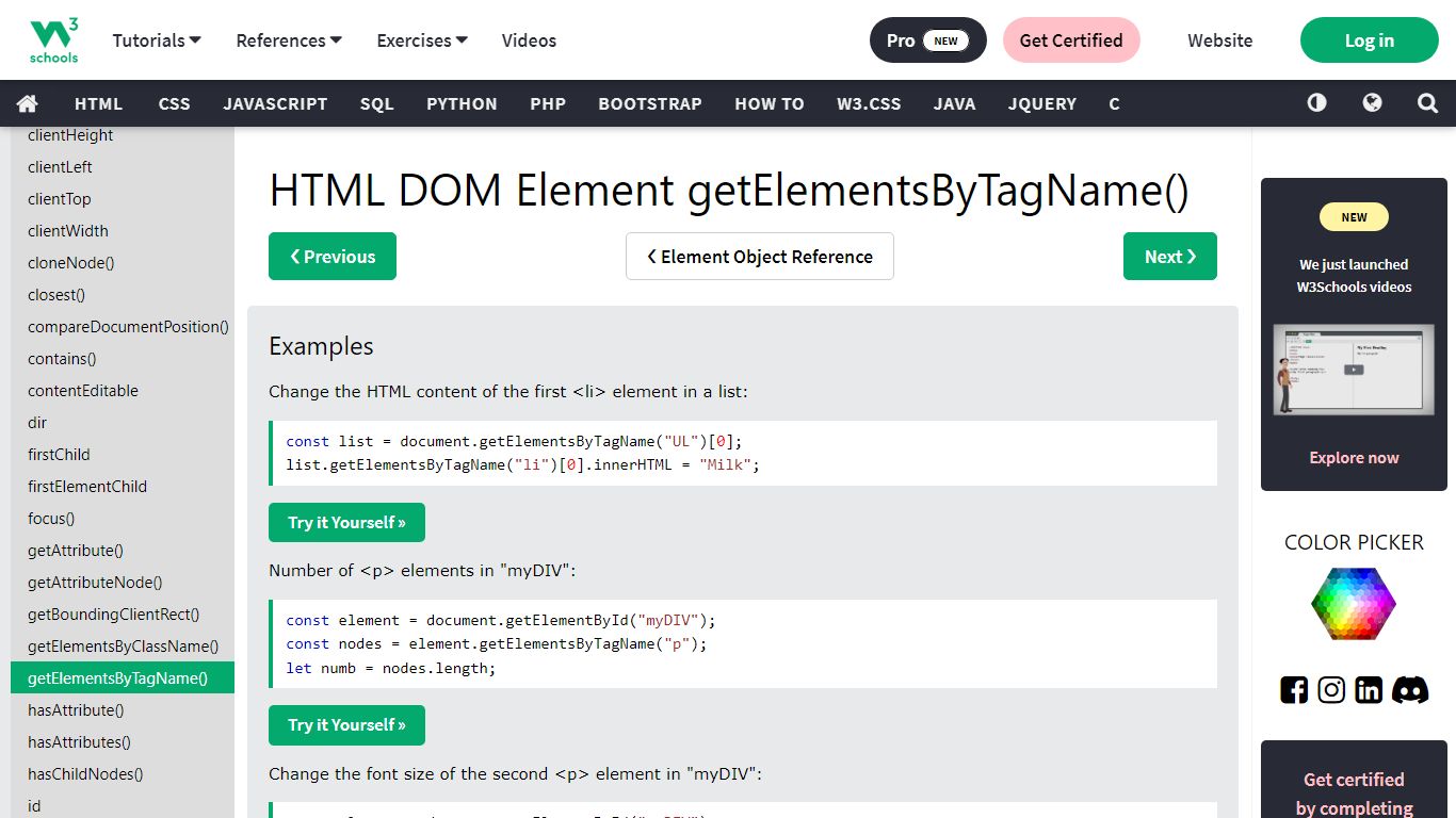 HTML DOM Element getElementsByTagName() Method - W3Schools