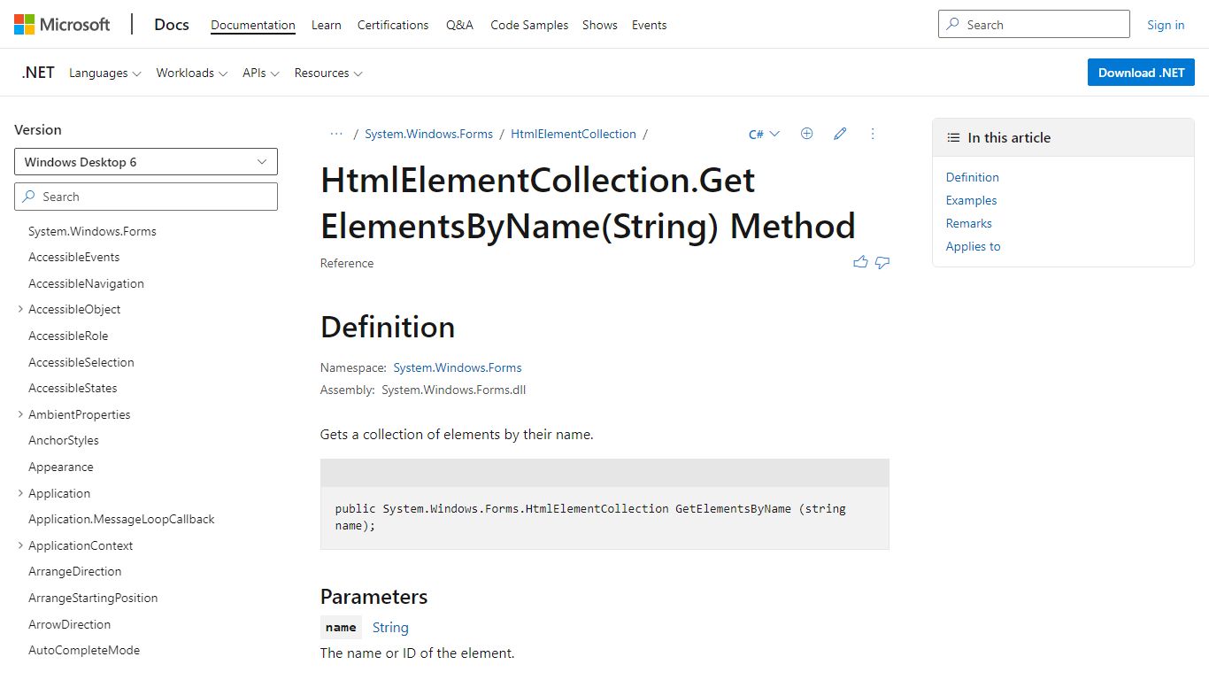 HtmlElementCollection.GetElementsByName(String) Method (System.Windows ...
